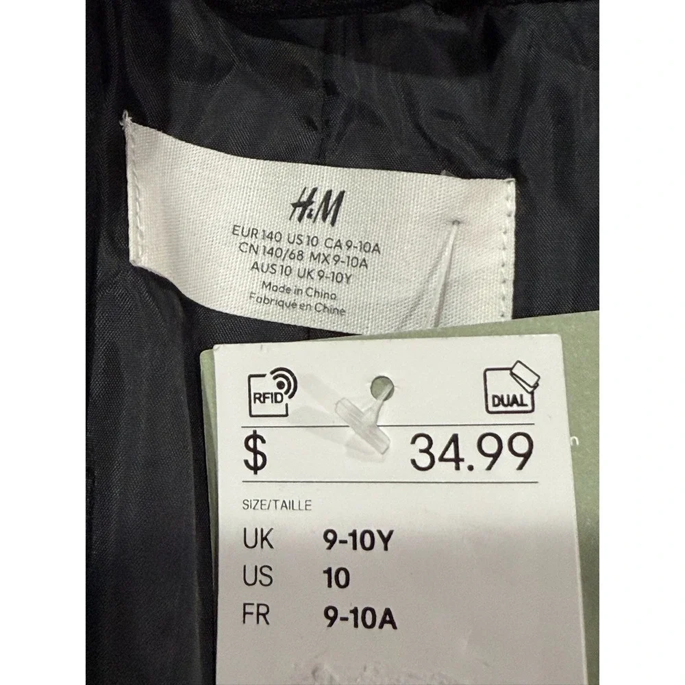 H&M Girls Black Satin Blazer Jacket NWT Size 10 Single Button Formal Dressy